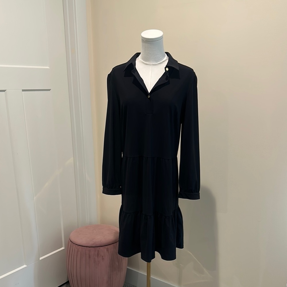 Jude Connally Black Long Sleeve Notched Collar Dress